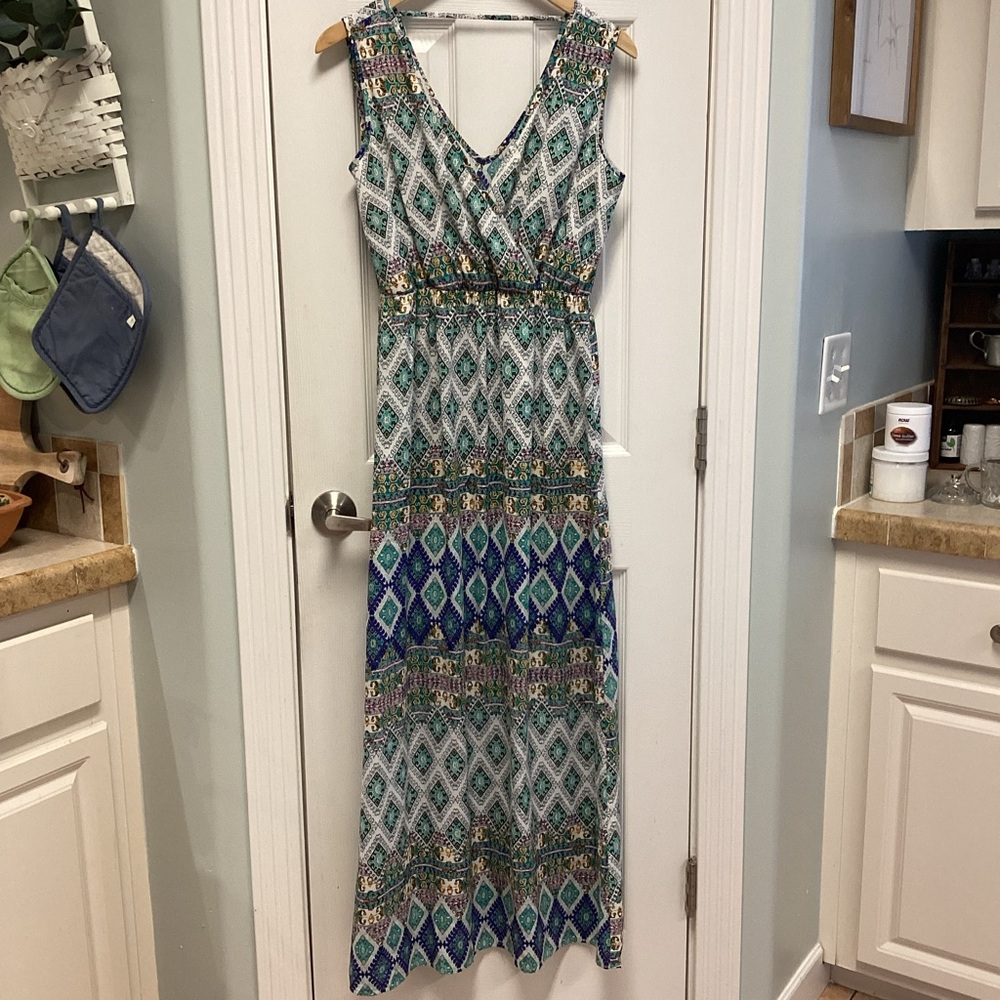 Geometric Aztec Women’s SZ S Tank Maxi Dress Pink Owl